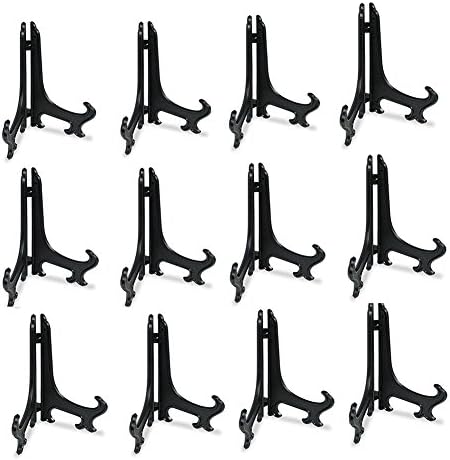 Artliving 7 Inch Black 12pcs/Set Plastic Easels Plate Display Stands Picture Frame Stand Holder