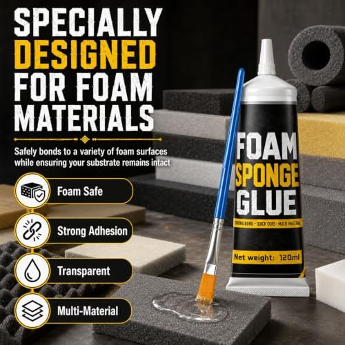 120ml Clear Foam Glue Adhesive with Brush | Quick-Drying Strong Bond Glue for Foam DIY Crafts Model Making Home Repairs
