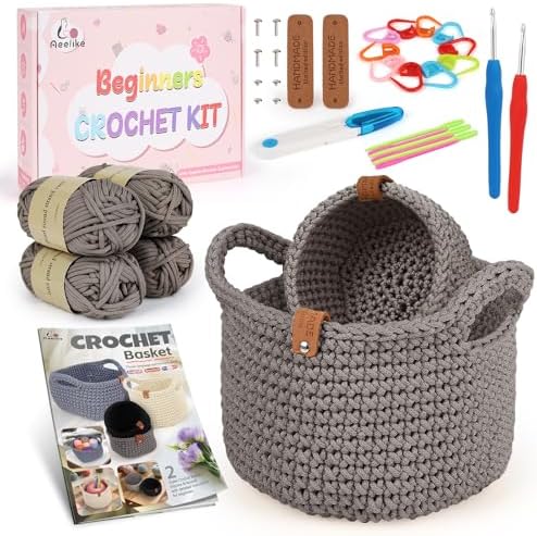 Aeelike 27Pcs Crochet Basket Kit for Beginners,Camel Round,Gift Box Package