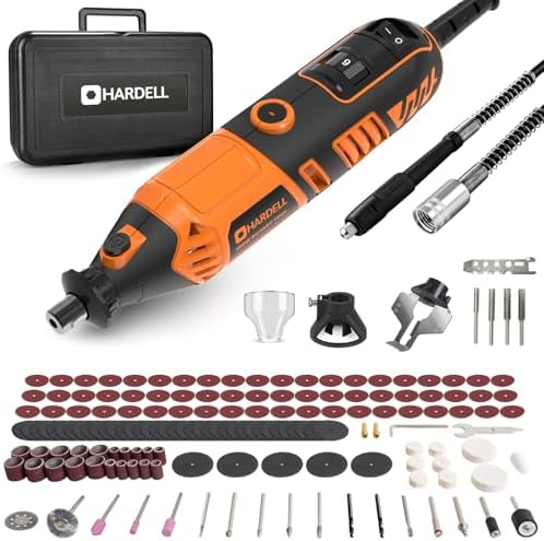HARDELL 180W Corded Rotary Tool Kit 6 Variable Speeds with Flex Shaft | 8000-35000RPM 153pcs Accessories Kit for Sanding, Polishing, Cutting, Engraving,Carving, DIY Crafts