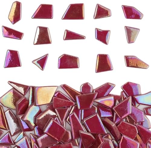 Youway Style Iridescent Glass Mosaic Tiles for Crafts Bulk,200g Red Broken Mosaic Glass Pieces for Garden Crafts Kits,DIY Mosaic Art Decor
