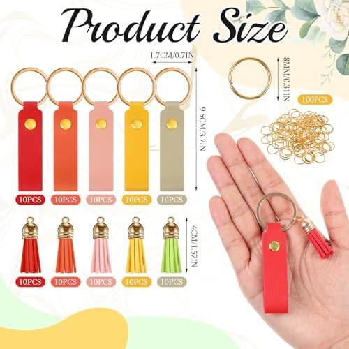100 Pcs PU Leather Keychain Blanks Bulk