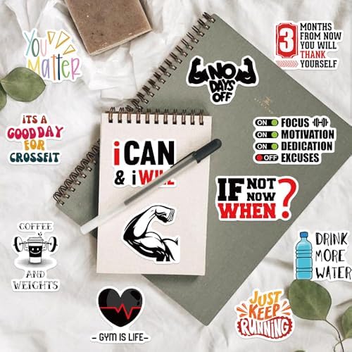 Inspirational Fitness Stickers Bulk for Adults, 50 Pcs Cool Weightlifting Stickers for Water Bottles, Positive Affirmation Workout Sticker Pack for Computer Laptop Phone Case Luggage