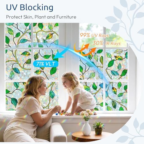 rabbitgoo Window Privacy Film Rainbow, Green Leaf Vine, 17.5" x 118.1"