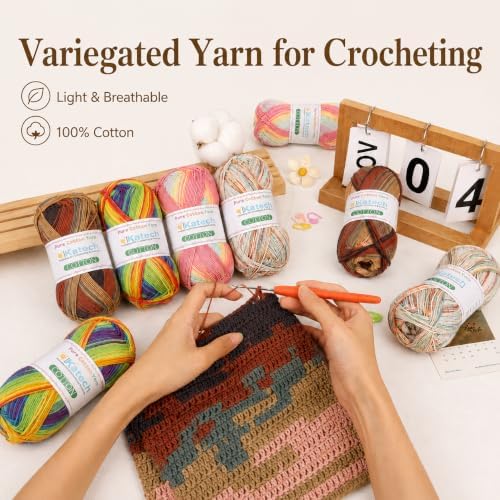 Katech 1OO% Variegated Cotton Yarn for Crocheting-2 Sport Weight Baby Yarns