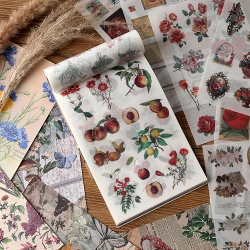 Vintage Flowers Scrapbook Stickers with 400 Pre-Cut journaling Sticker 20 Scrapbook Paper washi Stickers for Journaling Floral Scrapbooking Sticker