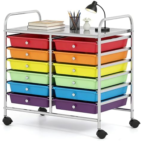 COSTWAY 12-Drawer Rolling Storage Cart, Utility Storage Organizer Cart