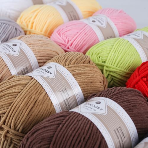 Skinny Chenille Yarn, 2 Pack of 50g/120 Yards Fluffy Soft Polyester Crochet Yarn Sutible for Colorful DIY Crafts Blankets Plush Dolls (Off-White)