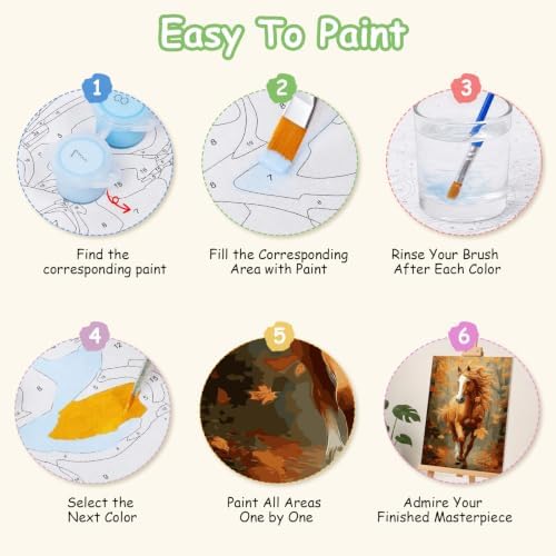 Spandrel Framed Paint by Numbers Horse Kit for Adult, Autumn Adult Paint by Number Kits on Canvas, DIY Acrylic Oil Easy Fall Painting by Numbers Thanksgiving for Home Wall Decor, 8x12in