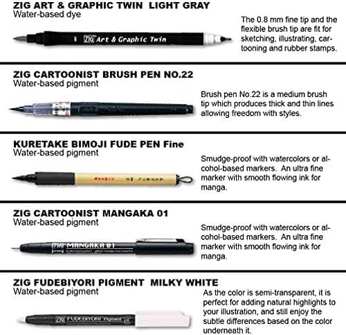Kuretake Zig Inktober pen set, for Illustration, Manga Drawing, Lettering and Calligraphy, Professional Artist, Made in Japan (Basic No.2(5pcs.))
