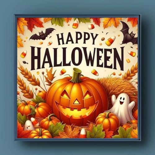 KYOQFVN Halloween Diamond Art Kits for Adults, Pumpkin Diamond Painting Dots Gem Art, DIY Paint by Diamonds for Wall Decor for Home Office 14x14 Inch