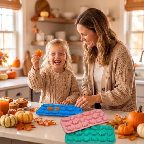 3Pcs Pumpkin Silicone Mold - 3D Fall Silicone Mold Thanksgiving Candy Mold Autumn Maple Leaf Acorn shape Chocolate Mold Soap Candy Cake Pan Baking Molds for Cake Cupcake Decoration