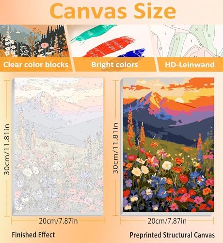 3 Pack Framed Paint by Numbers for Adult with Wooden Easel (8x12 inch) | Mountain Scene Paint by Number on Canvas Oil Painting Kit with Brushes, Easy Adults' Paint-by-Number Kits for Home Wall Decor