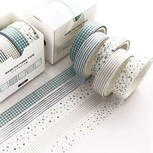 5 Rolls Washi Tape Set Creative Basic Skinny Decorative Tapes for Arts, DIY Crafts, Journals, Planners, Scrapbooking, Wrapping (Cyan Dew)