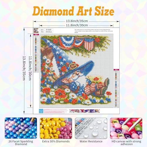 Gnome Diamond Art Kits for Adults Beginners 14x14 in, DIY Craft Gift
