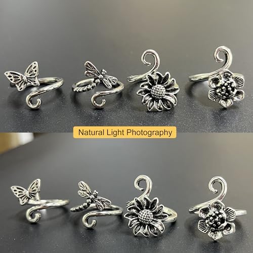 4 PCS Crochet Rings for Fingers Butterfly Flower Sunflower Dragonfly Yarn Tension Ring Knitting Accessories Crochet Gifts for Crocheters