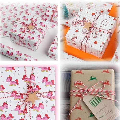 G2PLUS 656 Feet 2MM White and Red Cotton String | Natural Soft and Sturdy,for Christmas Gift Wrapping, DIY Arts and Crafts, Butchers Twine for Baking