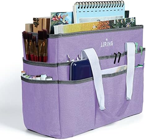 JJRING Craft Organizer Tote Bag Large Art Storage Caddy Lilac | With Multiple Pockets For Sewing, Scrapbooking, School, Medical, And Office Supplies