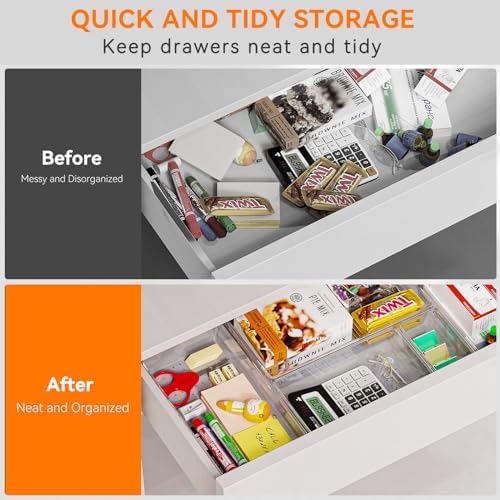 Criusia 12 Pack Large Clear Plastic Drawer Organizer Trays | MULTI-USE Acrylic Drawer Storage for Kitchen, Bathroom, Makeup, Office, School, Undies | College Dorm Room, Home Apartment Essentials