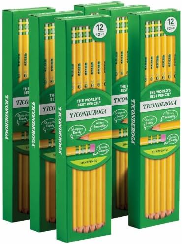 Ticonderoga Wood-Cased Pencils, Pre-Sharpened, 2 HB Soft, Yellow, 72 Count