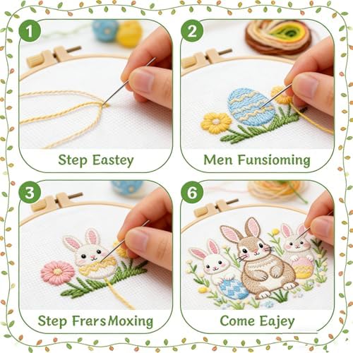 BoAn Rabbit Needlepoint Kit, Embroidery Starter Kit with Hoop & Threads