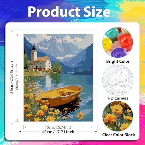 xcemhil Boat Paint by Numbers Kit for Adults Beginner, Boat Paint by Numbers for Adult, Acrylic Paint by Number Kits Suitable for Home Wall Art Decor Gifts - 16x20 Inch
