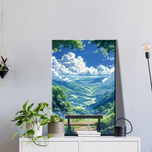 JOOZ Paint by Numbers kit for Adults with Frame, Landscape Paint by Number Canvas, Mountain Paint by Number with Easel, DIY Paint by Number Kits for Adults Landscape for Home Wall Decor 8 x 12 Inch