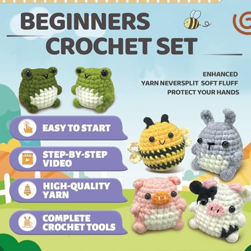 YAMAXIN Crochet Set for Beginners, for Complete Adults, Animal Crochet Hook Set for Beginners, Crochet Knitting Set with Video (6pcs Animals)