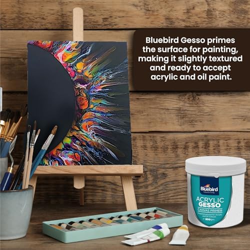 BLUEBIRD Heavy Gesso Primer for Acrylic Painting, Gesso Surface Prep Medium for Acrylic Paint and Oil Paint (Black, 28.2 Oz)