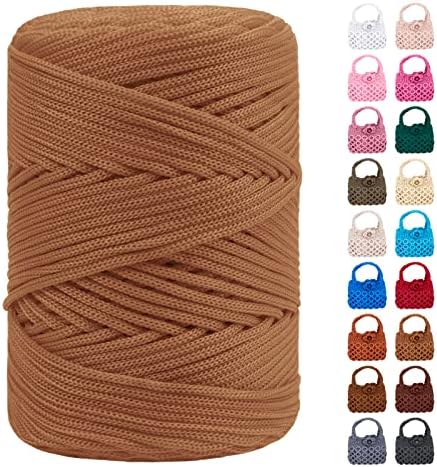 Polyester Macrame Cord 3mm x 185yards, Braided Macrame Cord, Crochet Bag Polyester Yarn for Crocheting, Bag, Wall Hangings, Rug, DIY Crafts (Khaki)