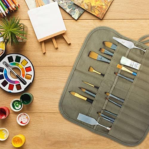 U.S. Art Supply Deluxe Canvas Art Paint Brush Holder & Storage Organizer