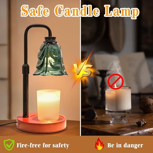 XJZJY Green Flower Candle Warmer Lamp with Timer, Birthday Gifts for Women | Dimmable wax melt warmer with 2 bulbs for jar candles, height adjustable, Green tulip design, home decor, housewarming gifts