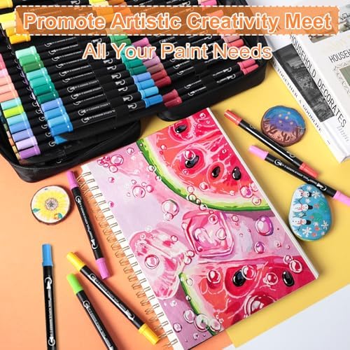 TANMIT 124 Colors Dual Tip Acrylic Paint Markers, Paint Pens Set with Brush Tip and Fine Tip For Fabric, Rock, Wood, Glass, Eggs, Scrapbook, DIY Crafts Making Art Supplies - Teacher Appreciation Gift