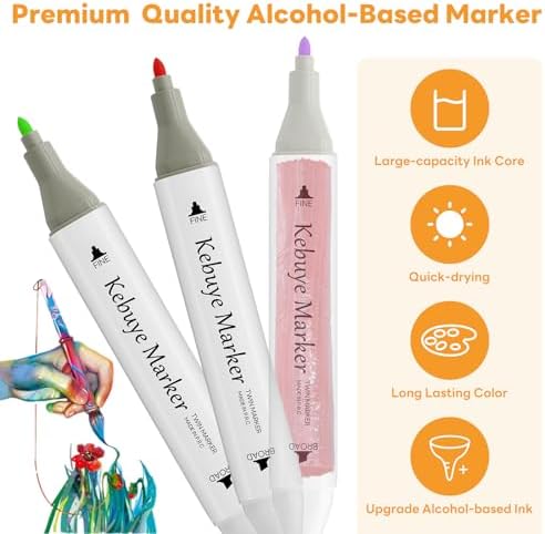 Alcohol Based Markers Art Set - 120 Color Professional Double Sided Marker | Art Supply for Artist Markers for Adult Coloring Books No Bleeding - Dual Tips Color Pen for Drawing Blending Card Making