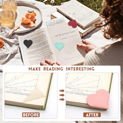 6 Pcs Leather Heart Bookmarks, Page Corner Bookmarks for Women