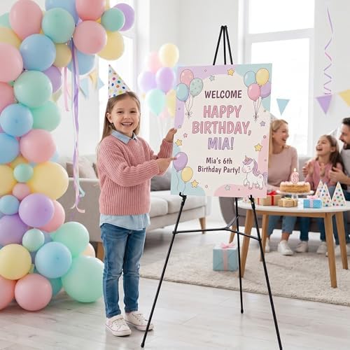 Nicpro 3 Pack 63 Inches Easel Stand for Sign, Black, with Carry Bags | Lightweight Metal Poster Stand, Adjustable Portable Foldable Easels for Display, Signs, Posters, Painting, Wedding Signs