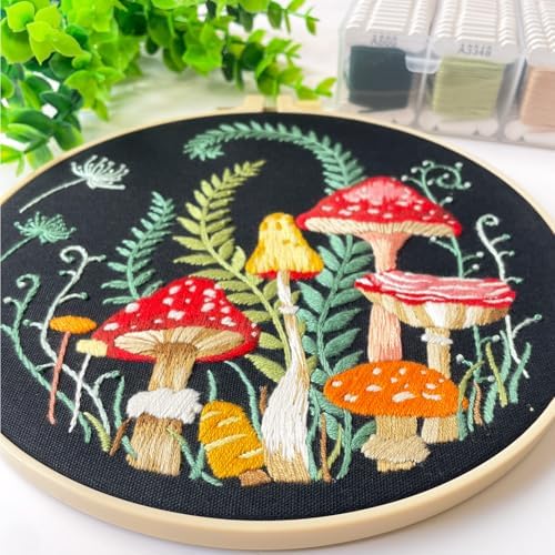 Silentsea Mushroom Embroidery Kit, Beginner Embroidery kit for Adults, Needlepoint Set Funny (Mushroom)