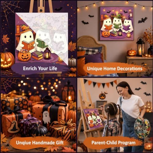 Mandun Halloween Ghost Paint by Numbers Kit for Kids, 8x8 inch