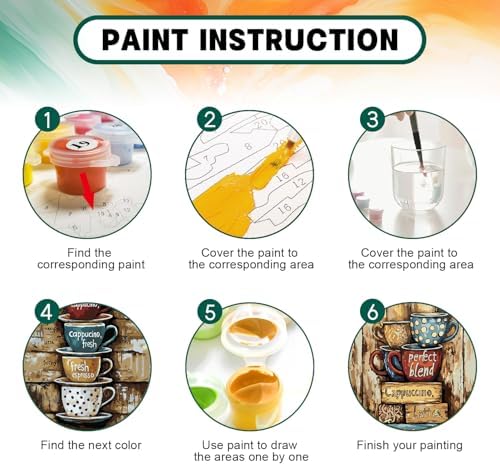 Possoco 2 Pack Paint by Numbers Kit for Adults Beginner, Colorful Coffee Cups Adult Paint by Number Kits on Canvas, DIY Acrylic Number Painting for Adults for Home Decor Gift 16x20 Inch