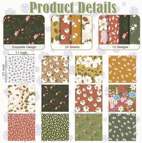 48 Sheets Vintage Floral Scrapbook Paper,Vintage Floral Pattern Decorative Scrapbook Paper for Journals DIY Cards and Photo Albums,Aesthetic Craft Supplies