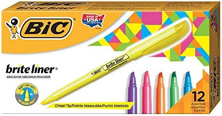 BIC Brite Liner Highlighter, Chisel Tip For Broad Highlighting and Fine Underlining, Assorted Colors, 12-Count (Pack of 18, 216 Count Total)
