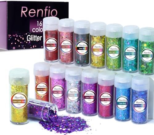 Renfio Holographic Chunky Glitter,16 Colors Glitter Set Each 10g/0.35oz