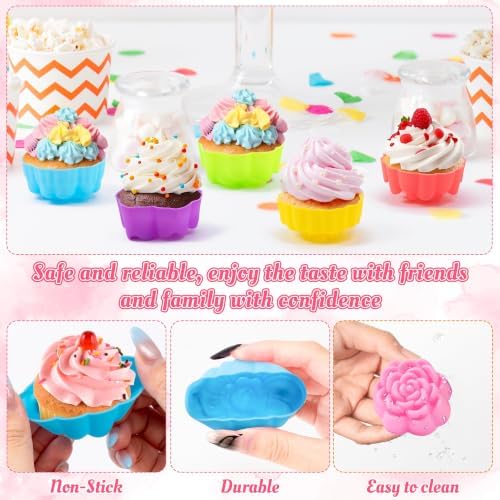 R HORSE Mini Silicone Cupcake Molds, Muti-color Flower-shaped Baking Cups