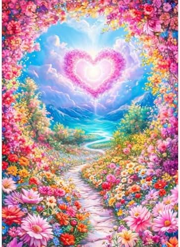 MVVMTOP Diamond Painting Kit for Adults 5D DIY Garden and Heart-Shaped Clouds Full Drill Round Diamond Art Kits for Beginners Crystal Rhinestone Embroidery Painting Home Wall Decor Gift