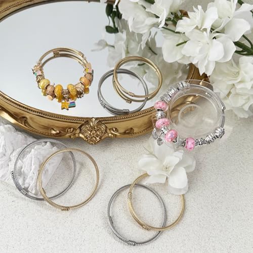 Exway 10 Pcs Elastic charm Bracelet chain Stainless Steel Cable Wire Twisted Cuff Bangle Bracelet Gold charm Bracelets Kit for Crafts DIY Women Jewelry Making