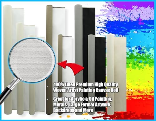 Extra Fine Linen Canvas Rolls for Painting Portraits. Large Blank Canvas Fabric by the Yard. 62"x11 Yd (33 Ft) 14oz Universal Quad Primed Artist Linen Canvas Roll. Quality Belgian Linen Alternative