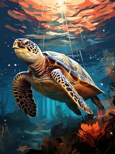 Benjenes Sea Turtle Diamond Art Kits for Adults, Diamond Painting Kits for Adults, 5D DIY Round Drill Gem Art Paint with Diamonds Dots Crafts Kits for Home Decor Gift 12x16 inch