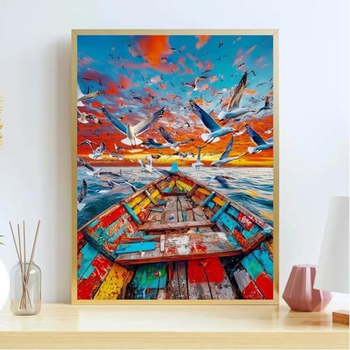 koemhxb Paint by Numbers for Adult, Sunset Ocean Paint by Numbers Kit for Adults Beginners, DIY Seascape Acrylic Painting on Canvas for Home Wall Art Decor 16x20 Inch