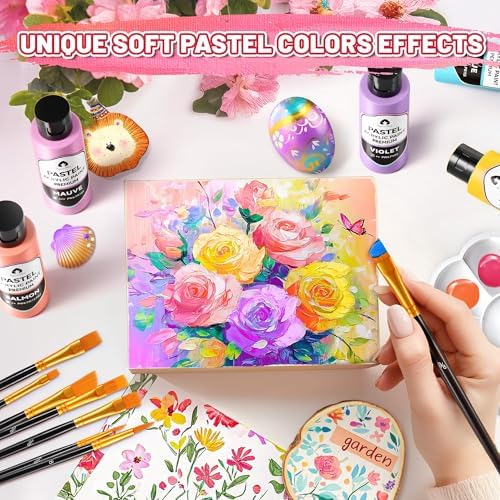40 Pcs Acrylic Paint Set, 24 Colors 2oz/60ml Rich Pigments (Pastel)