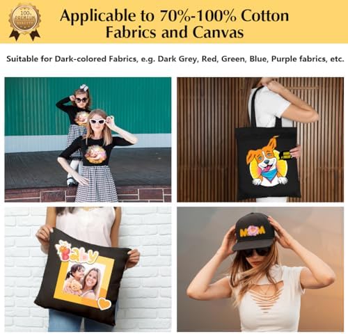 TransOurDream Heat Transfer Paper for Dark Fabric (40 Sheets, 8.5x11) Printable Heat Transfer Vinyl for T-Shirts Iron on Transfers for Inkjet Printer